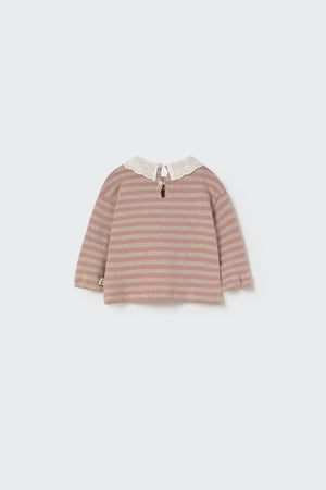 Baby-Sweatshirt mit feinen Streifen in Silver Pink – aus weichem Fleece-Jersey, Cozmo „Samar“