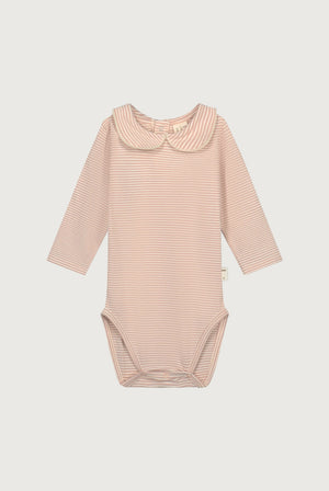 Gray Label Baby-Body mit Kragen Faded Pink Cream, langärmliger Baby-Body aus Bio-Baumwoll-Jersey, Druckknöpfe am Rücken
