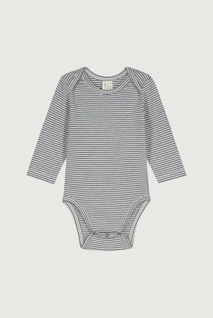 Gray Label Longsleeve Body in Blue Grey-Cream – weicher Bio-Baumwoll-Body mit langen Ärmeln für Babys, nachhaltig & bequem.