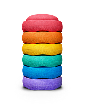 Stapelstein Original Mini Rainbow Set mit sechs bunten Elementen, Spielzeug für Stapeln und Balancieren