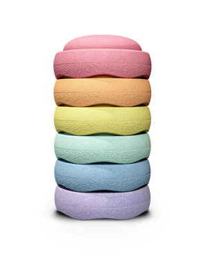 Stapelstein Original Mini Rainbow Pastel Set mit sechs pastellfarbenen Spielelementen zum Stapeln und Balancieren
