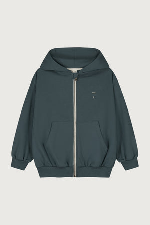 Gray Label Kapuzen-Cardigan Blue Grey, Hoodie aus Bio-Baumwollfleece mit Reißverschluss, Kängurutaschen, Logo-Stick