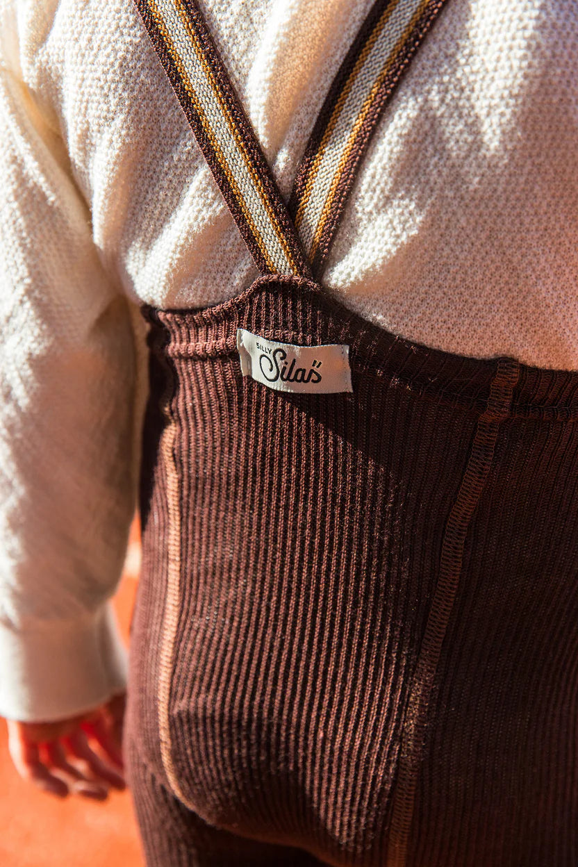 Silly Silas Fusslose Strumpfhose mit Träger  | Chocolate Brown Striped