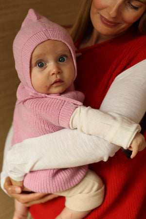 Hvid Baby Strickweste Merinowolle "Harvey" | Cotton Candy