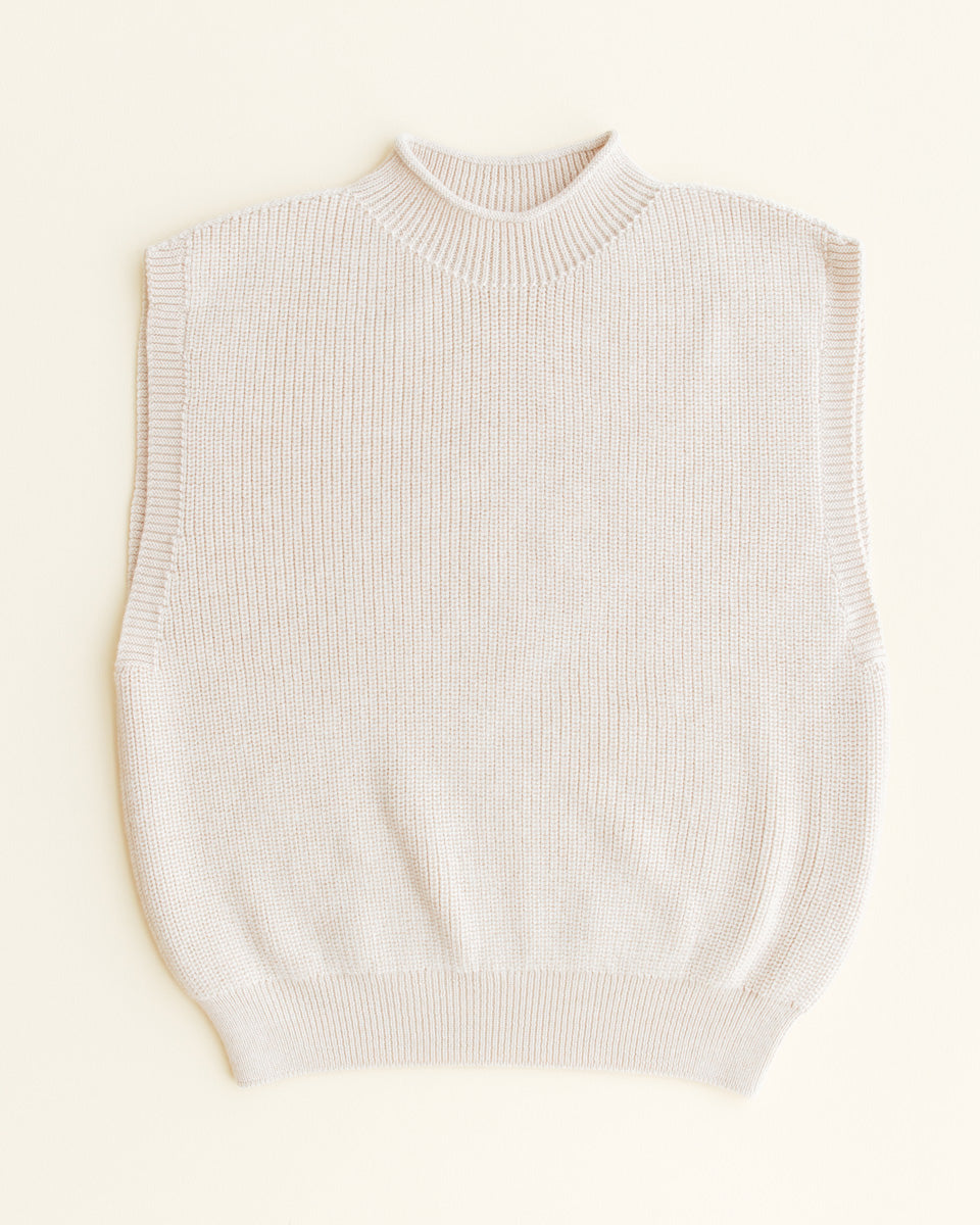 Hvid Strick-Weste Helle Cream, handgestrickte Weste aus reiner Merinowolle in hellem Naturton für Erwachsene