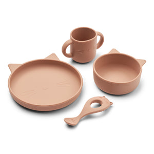 Liewood Baby Geschirrset "Vivi" Silikon | Cat Dark Rose