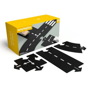 Waytoplay King of the Road – 40-teiliges flexibles Straßenset mit Spielzeugautos auf Teppich aufgebaut