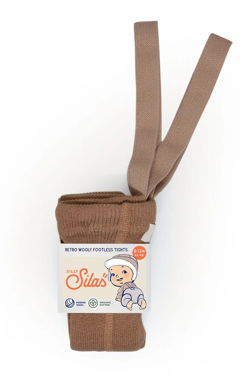 Silly Silas Fusslose Strumpfhose aus Wolle "Wooly" mit Träger | Cappuccino Brown