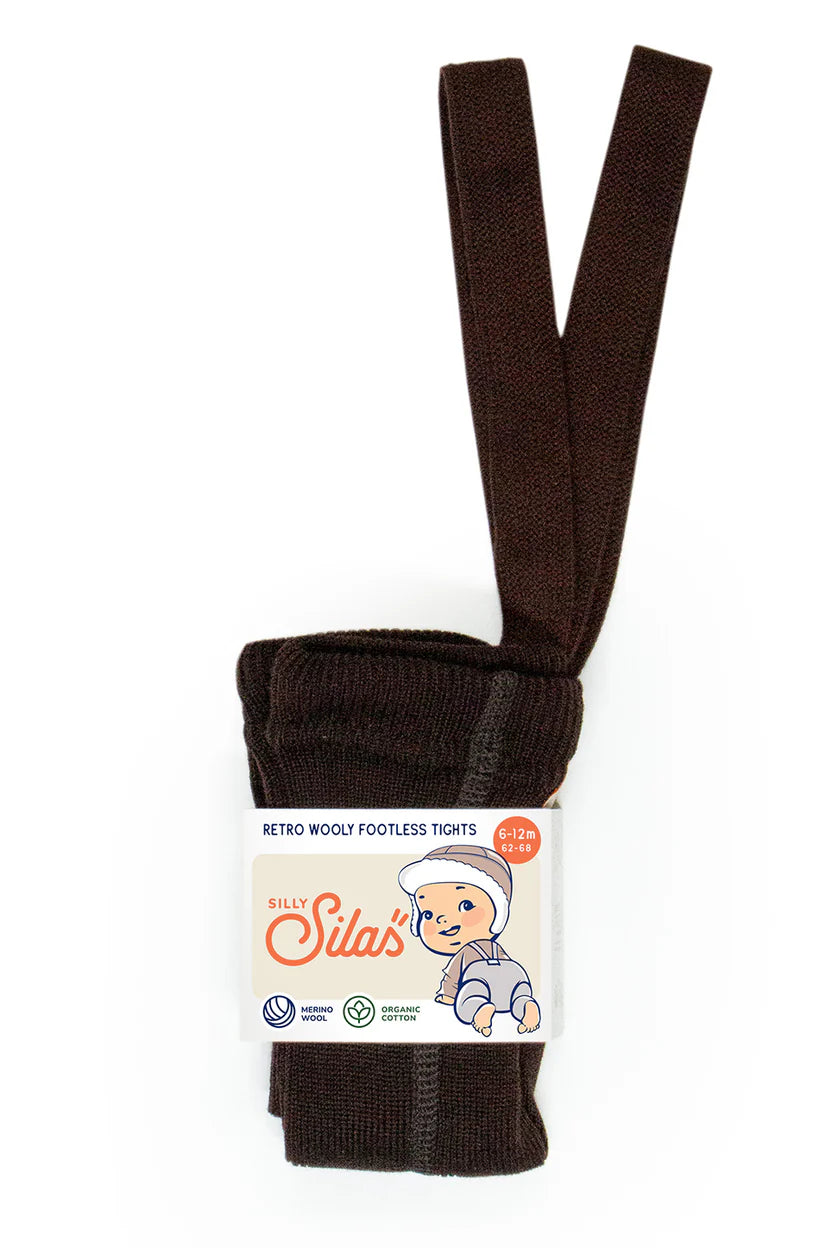 Silly Silas Fusslose Strumpfhose aus Wolle "Wooly" mit Träger | Espresso Brown