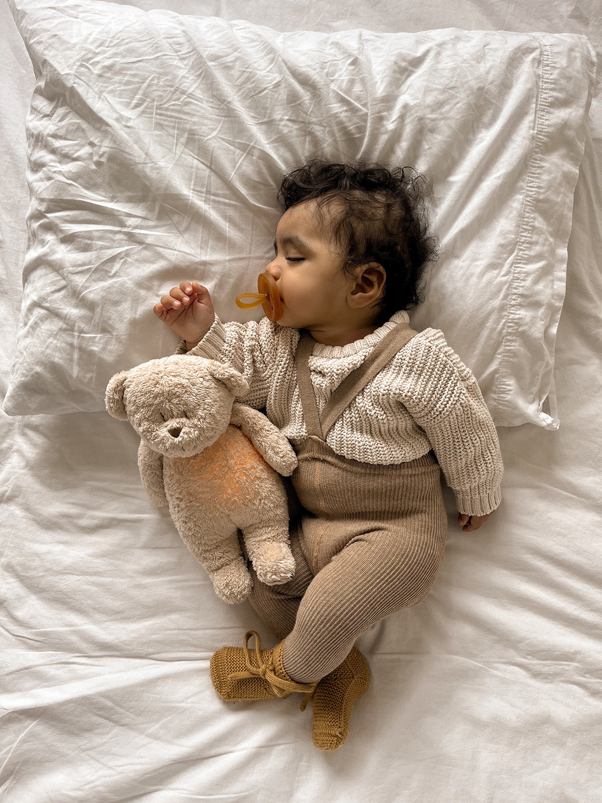 Moonie Teddybär mit Licht 2.0 "Organic Humming Bear" | Sand