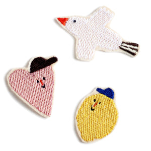 Halfbird Lot de patchs thermocollants « Citron, cœur, oiseau »
