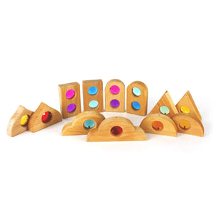Bauspiel Märchenfenster Holzbausteine mit Edelsteinen 12 Teile