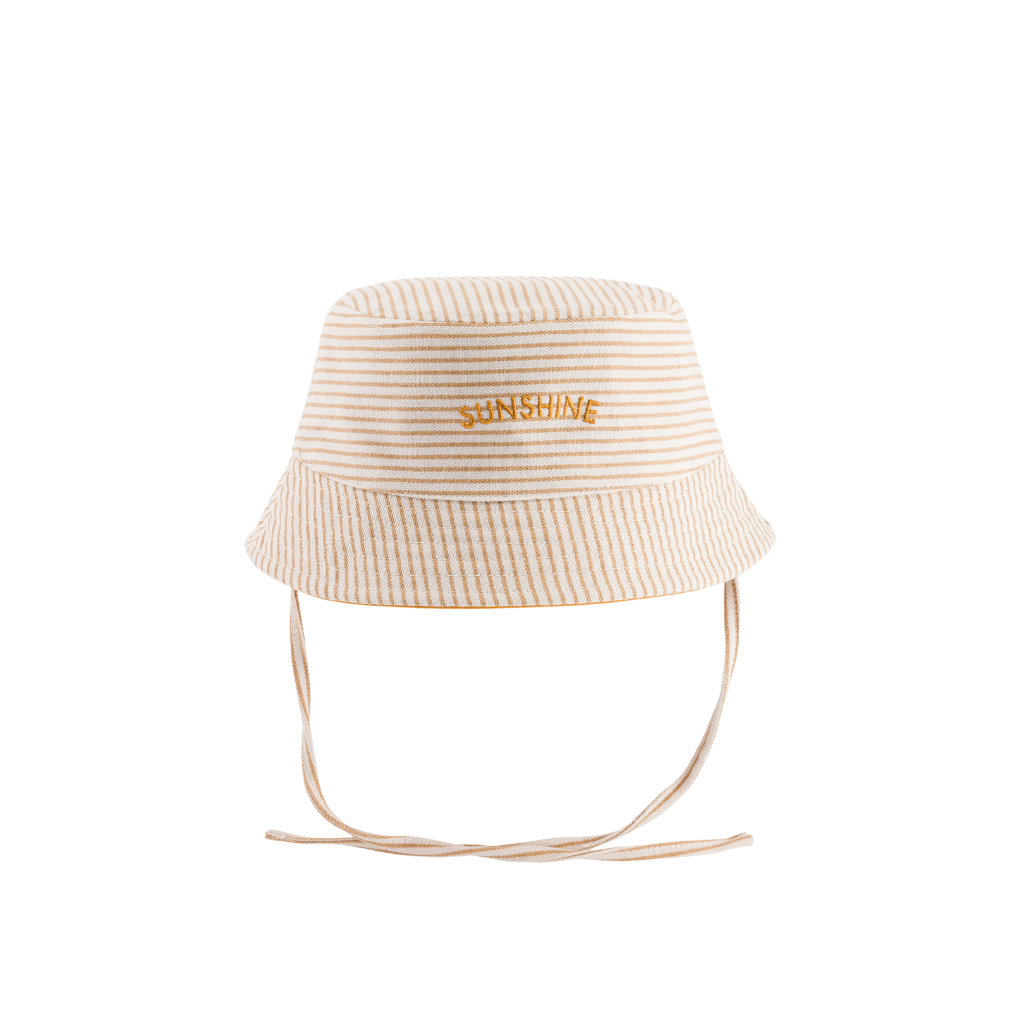 Chamaye Bucket Hat für Kinder, Vorderseite in einfarbigem Sunshine-Gelb, wendbar, Sonnenhut mit breiter Krempe