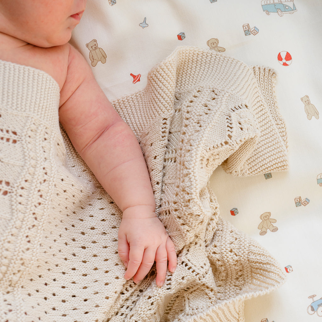 Cam Cam Pointelle Strick Babydecke | Off White