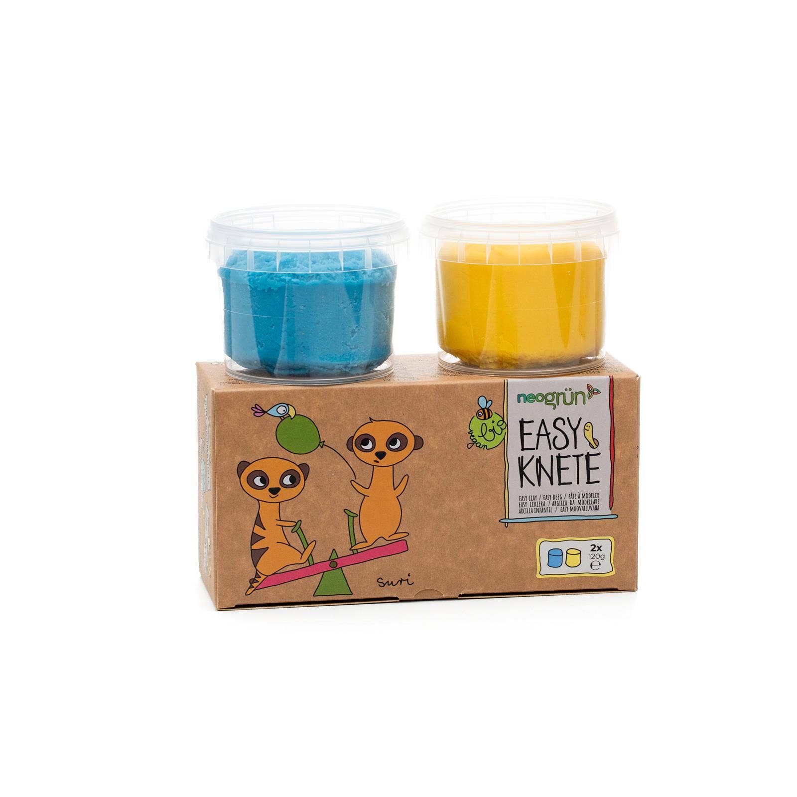 Neongrün Bio-Knete vegan 2er Set "Suri" blau/gelb