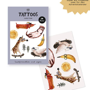 Halfbird Tattoos Coole Crew Pocket Edition mit lustigen Tiermotiven als vegane Kindertattoos.
