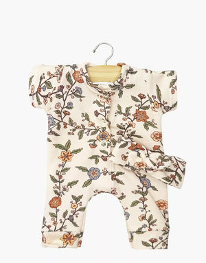 Lili Puppenstrampler mit geripptem Strickstirnband in zartem Blumenmuster für Babys-Puppen