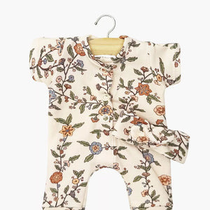 Lili Puppenstrampler mit geripptem Strickstirnband in zartem Blumenmuster für Babys-Puppen