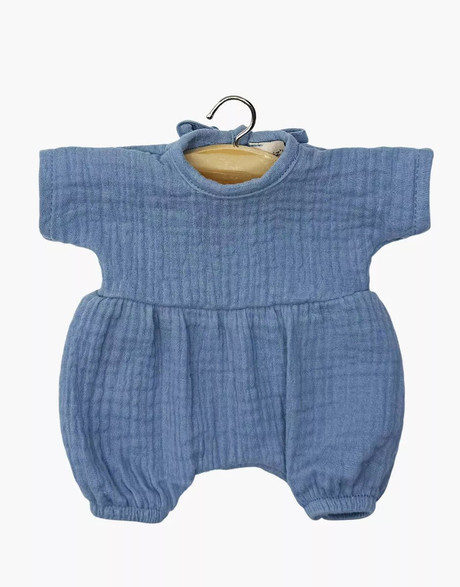 Minikane Puppen-Overall Noa Bleu, Barboteuse aus Baumwollgaze für Minikane Babies Puppe