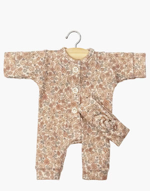 Lili Puppenstrampler mit geripptem Strickstirnband und Kakaoblüten für Babys-Puppen