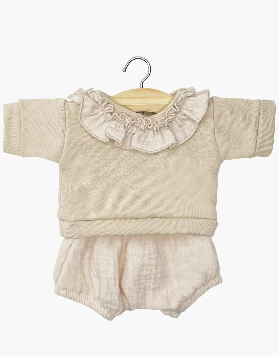 Minikane Puppenkleid-Set Marion Mastic, Top mit Kragenrüsche und Bloomer für 28 cm Minikane Babies