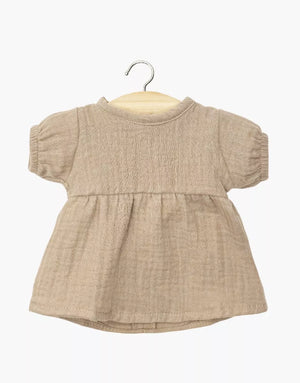 Minikane Puppenkleid Faustine Moka, Baumwollgaze mit Ballonärmeln für 28 cm Minikane Babies