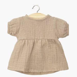 Minikane Puppenkleid Faustine Moka, Baumwollgaze mit Ballonärmeln für 28 cm Minikane Babies