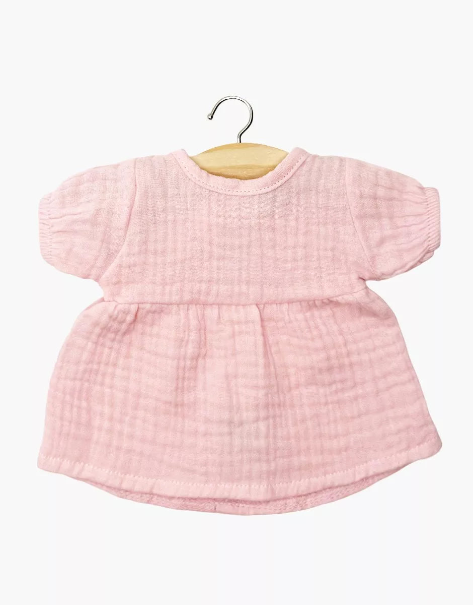 Minikane Puppenkleid Faustine Rose, Baumwollgaze mit Ballonärmeln für 28 cm Minikane Babies Puppe