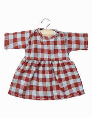 Minikane Gordis doll dress long-sleeve "Faustine" | Gingham Blue/Red