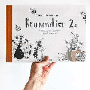 Cover von „Halfbird — Malen Schritt für Schritt: Krummtierbuch Teil 2“ mit skurrilem Krummtier und Ausmal-Anleitungen.