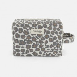 „Rive Droite Tournelles Kosmetiktasche – Leopard Grey, kompakte Pouch mit Leopardenmuster, Gurt und nachhaltigem Design“