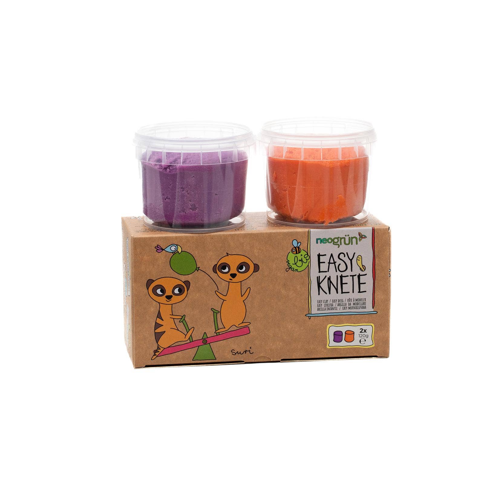 Neongrün Bio-Knete vegan 2er Set "Suri" orange/violett