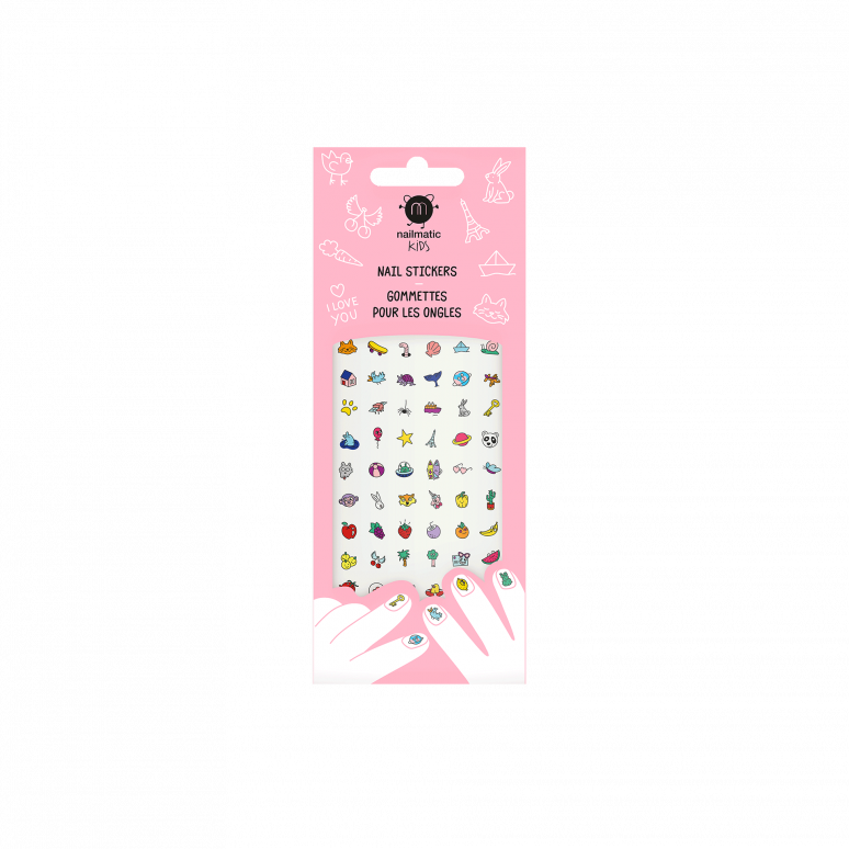 Kids Nail Stickers – 72 bunte Nagelsticker für Kinder aus Styrol/Isopren-Kopolymer, Paraffinum Liquidum und Methylbuten/Methylstyrol/Piperylen-Kopolymer, einfach anzuwenden und kreativ.