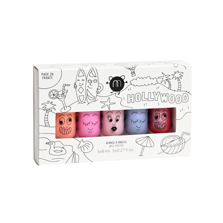 Hollywood 5 Nail Polishes Set – 5 kinderfreundliche, wasserbasierte Nagellacke: Gaston, Super, Polly, Bella, Kitty, vegan und cruelty-free