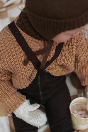 Silly Silas Footless Wool Tights "Wooly" with Braces | Espresso Brown