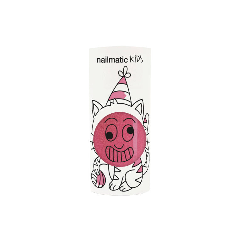 Nailmatic Kids Nagellack „Kitty“ in candy pink glitter – vegan, wasserbasiert, abwaschbar und sicher fuer Kinder ab 3 Jahren.