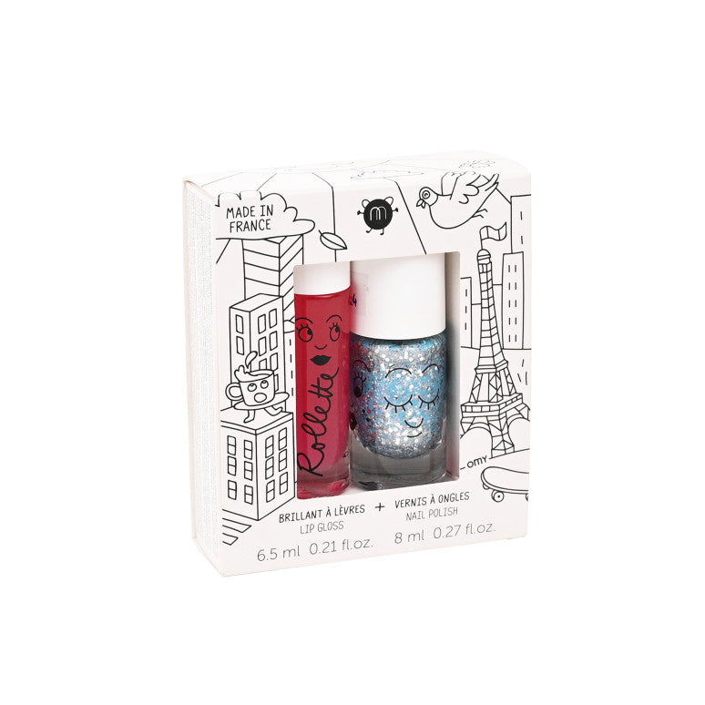 Magical Kids' Makeup Set von Nailmatic – 1 Luna Blue Glitter Kids' Nagellack (8 ml) + 1 Raspberry Rollette Lip Gloss (6,5 ml), vegan und dermatologisch getestet, für Kinder ab 3 Jahren.