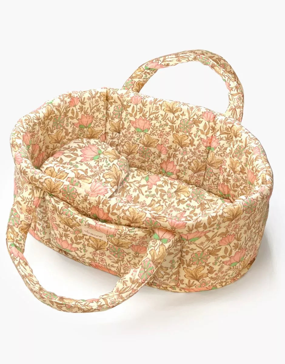 Minikane Puppen-Tragekorb Indienne Rosée mit Kissen und Seitentasche für Babies, Gordis und Cuties