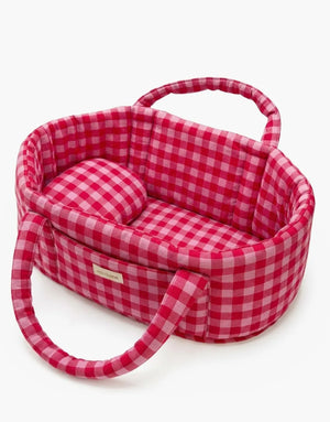 Minikane doll bed with pillow | Gingham candy pink/cherry red