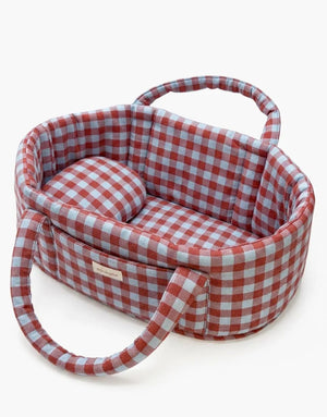 Minikane Puppenbett mit Kissen | Vichy Rehbraun/Frost