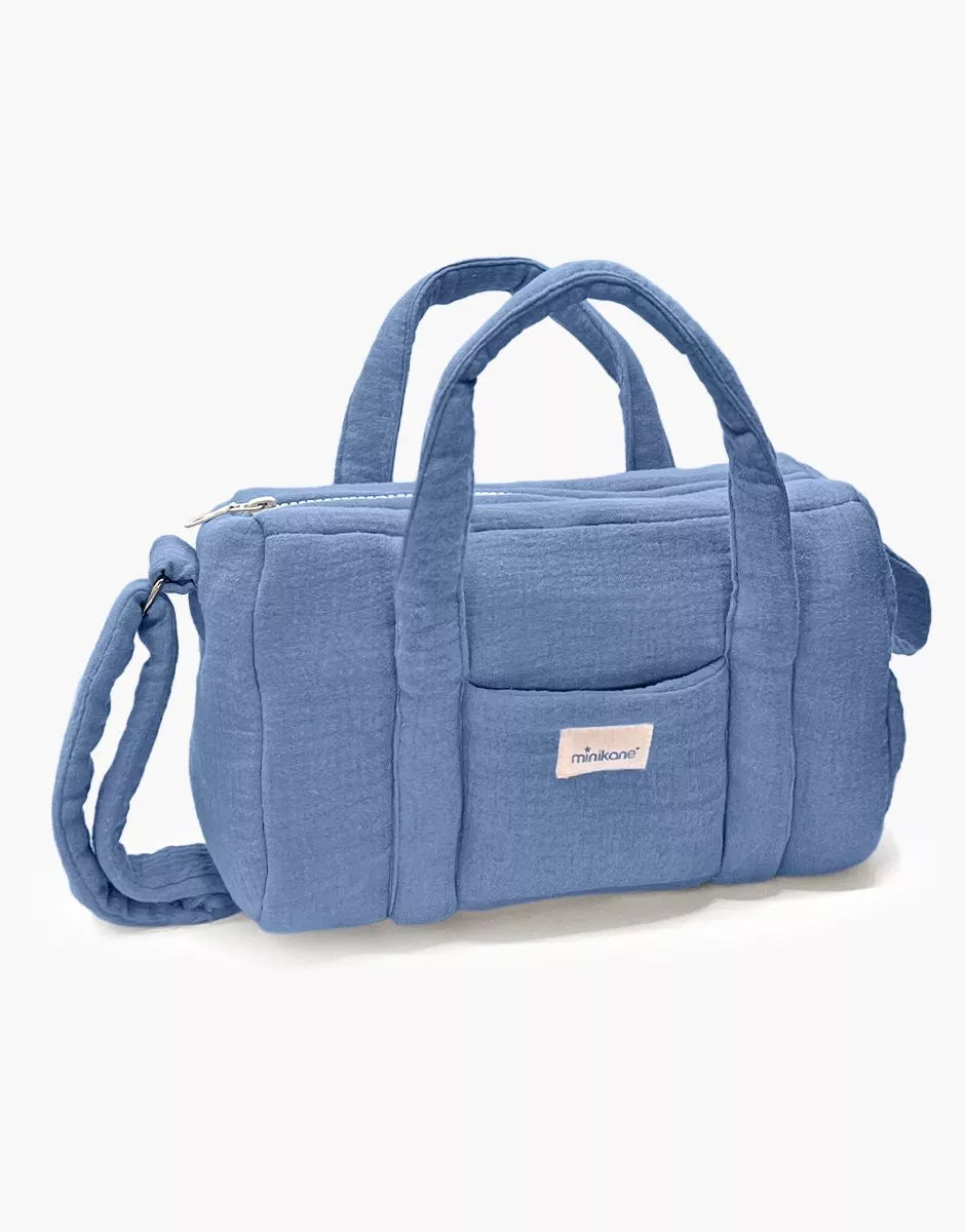 Minikane Puppen-Wickeltasche Bleu Jean aus gesteppter Baumwollgaze, 28 x 20 x 10 cm