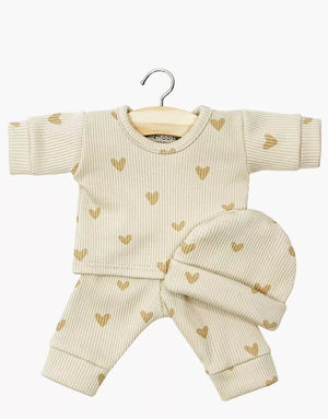 Minikane Babies Puppenkleider-Set Morgan mit Mütze und beigem Herzmuster
