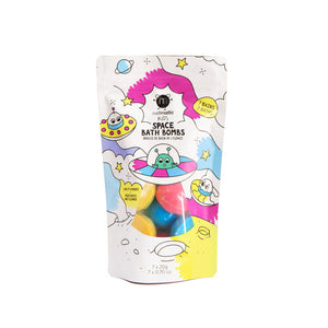 Space Mini Bath Bombs – 7 bunte Badebomben für Kinder ab 3 Jahren, dermatologisch getestet, mit pflegenden Ölen und Vitamin E