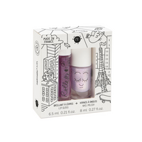 Kids Set „Lovely City“ von Nailmatic – 1 rosa Elliot Nagellack (wasserbasiert) und 1 Brombeer-Lipgloss (97% natürliche Inhaltsstoffe), vegan und cruelty-free, für Kinder ab 5 Jahren.