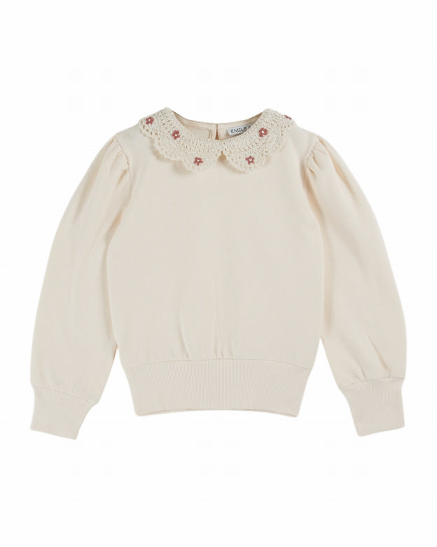 Emile & Ida Sherpa Sweatshirt "Crochet" mit Häkelkragen