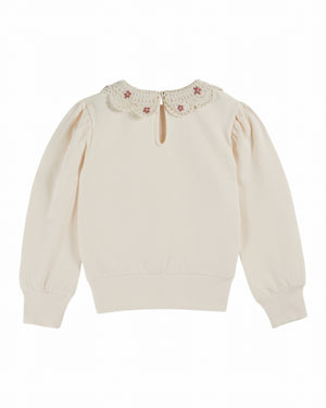 Emile & Ida Sherpa Sweatshirt "Crochet" mit Häkelkragen