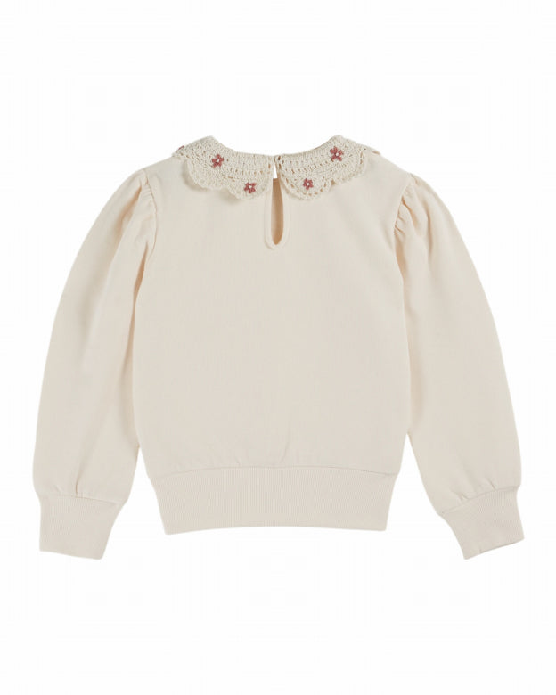 Emile & Ida Sherpa Sweatshirt "Crochet" mit Häkelkragen