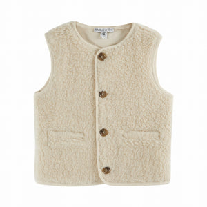 Emile & Ida Sherpa-Weste "Écru" für Kinder in Naturweiß mit Knopfleiste und Baumwollfutter