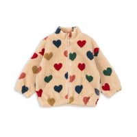 Fleecejacke „Jody“ Teddy von Konges Sløjd in Natur mit Zitronen-Detail – kuscheliger Kinder-Fleece aus recyceltem Material.