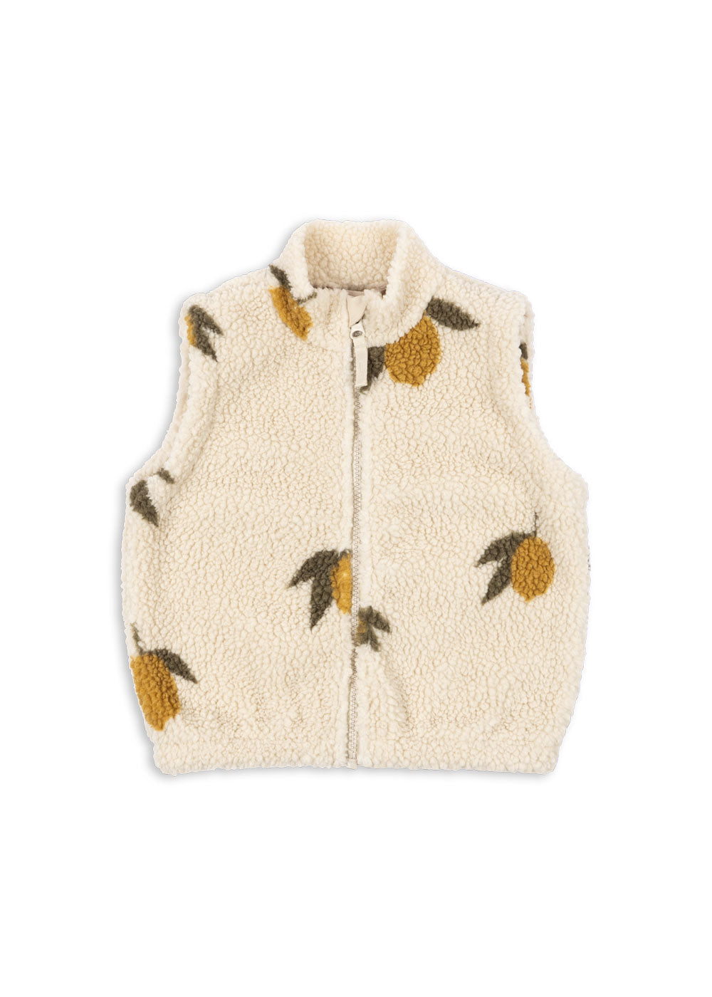 Konges Sløjd Fleeceweste „Jody“ Teddy im Mon Grand Citron Design – weiche Kinderweste aus Teddy-Fleece mit Zitronenprint und Reißverschluss